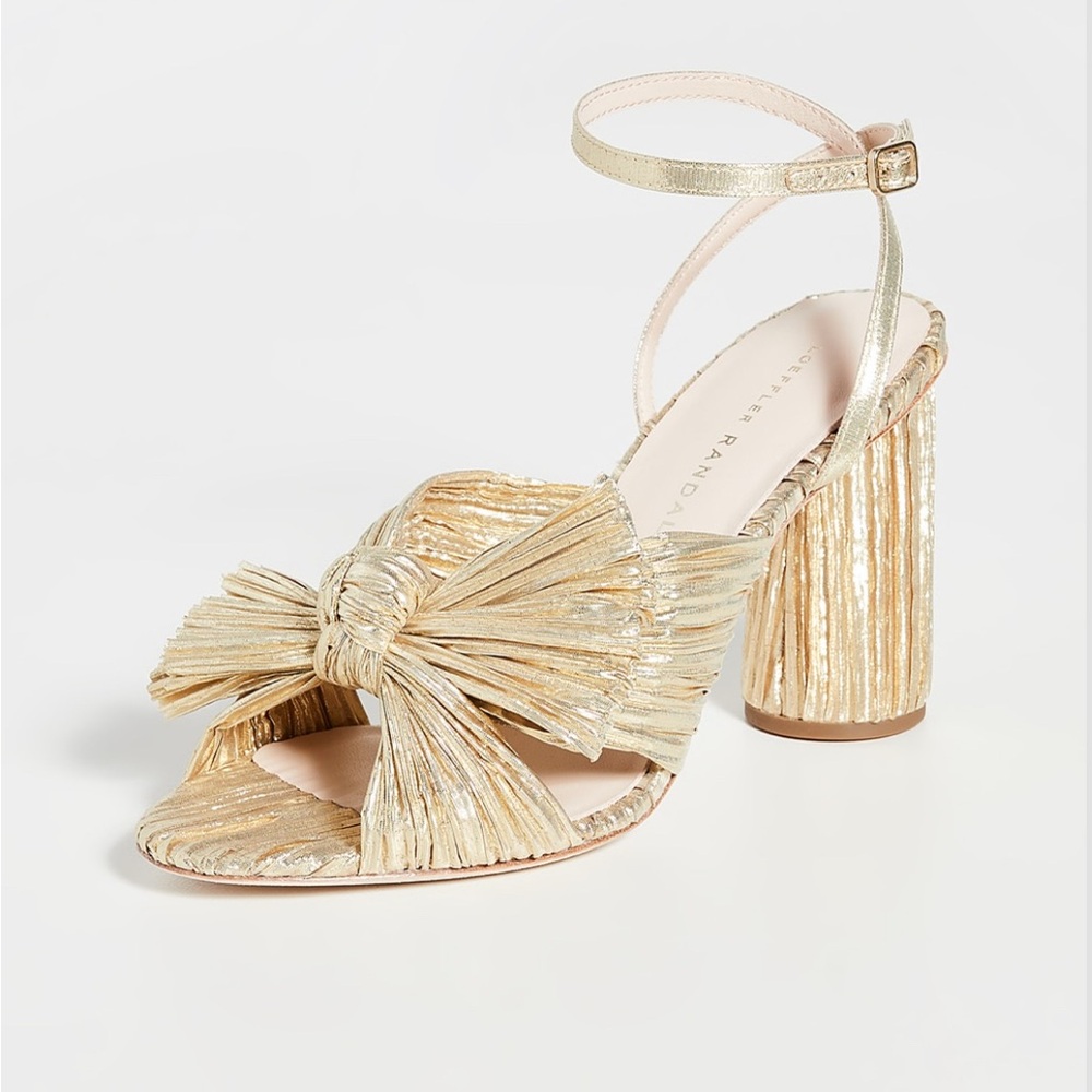 Loeffler Randall Gold Sandals with Metallic Bow